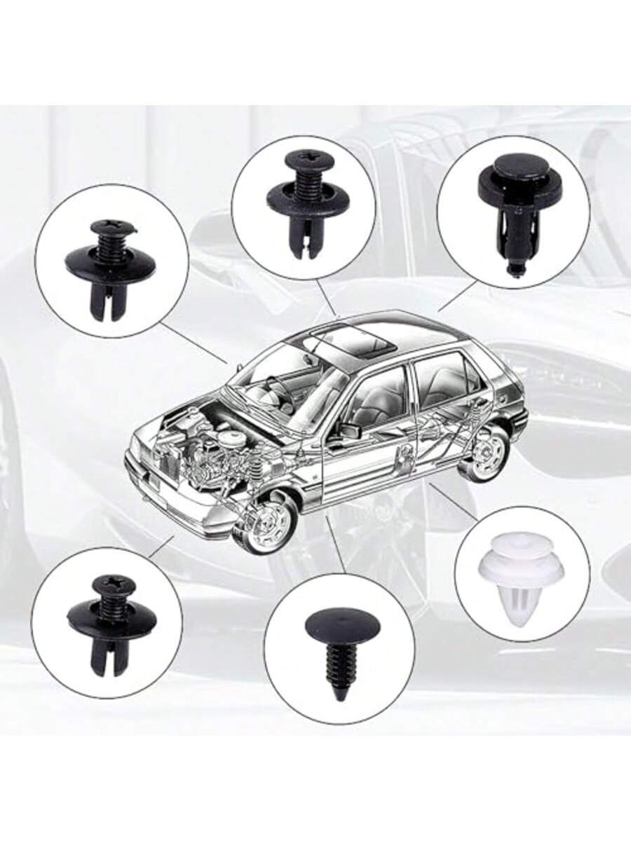 100pcs Bumper Clips, Plastic Rivets Fasteners Kits, Automotive Push-Type Retainers Set With Size, Includes Fastener Removal Tool