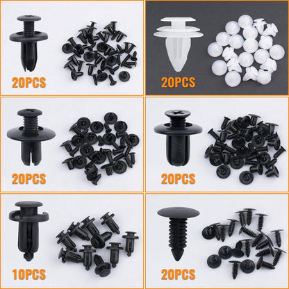 100pcs Bumper Clips, Plastic Rivets Fasteners Kits, Automotive Push-Type Retainers Set With Size, Includes Fastener Removal Tool