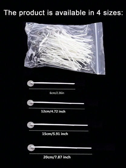 100Pcs Pre-Waxed Candle Wicks With Metal Sustainers Smokeless & Lead-Free For Soy Wax, Beeswax & Paraffin Candle Making DIY Craft Supplies For Container, Pillar, Votive Candles Home Decor, Wedding Par