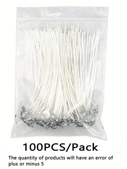 100Pcs Pre-Waxed Candle Wicks With Metal Sustainers Smokeless & Lead-Free For Soy Wax, Beeswax & Paraffin Candle Making DIY Craft Supplies For Container, Pillar, Votive Candles Home Decor, Wedding Par