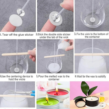 105/205pcs Candle Wick Kit- Includes Candle Wicks In Multiple Sizes, Wick Stickers And Wick Holders, Suitable For Soy Wax/Beeswax Candle DIY Crafting Materials