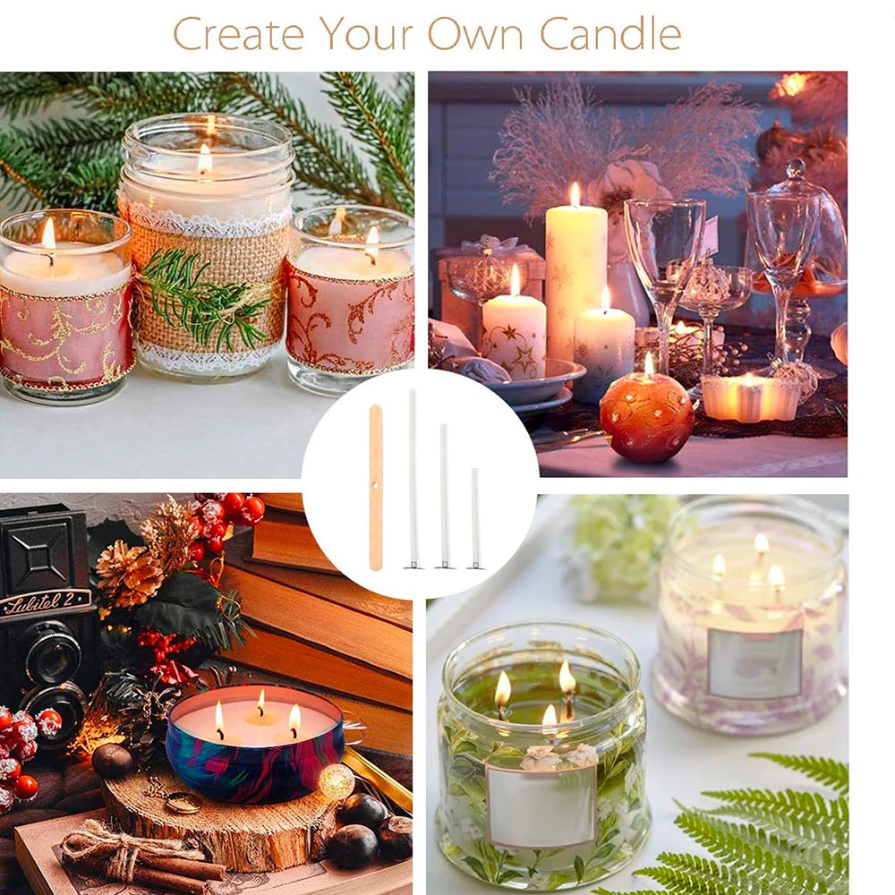 105/205pcs Candle Wick Kit- Includes Candle Wicks In Multiple Sizes, Wick Stickers And Wick Holders, Suitable For Soy Wax/Beeswax Candle DIY Crafting Materials