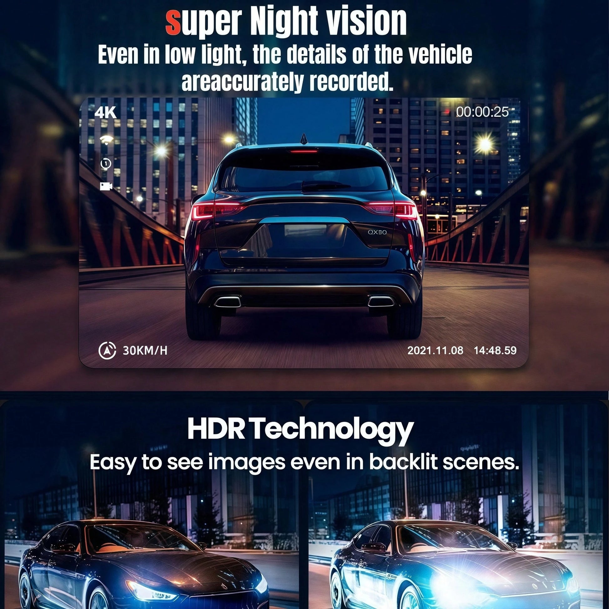 1080P 3 Camera, Dash Cam For Cars, Front Inside And Rear Camera, Car Camera With IR Night Vision, Loop Recording, Wide Angle Car DVR Camera With 2 Inch IPS Screen 32GB Memory Card