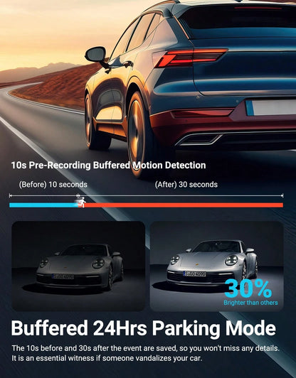 1080P 3-Channel Dash Cam- Front/Rear/Interior Recording, HDR, G-Sensor With Infrared Night Vision, Loop Recording, 24Hr Parking,Dashcam With Free 32GB SD Card