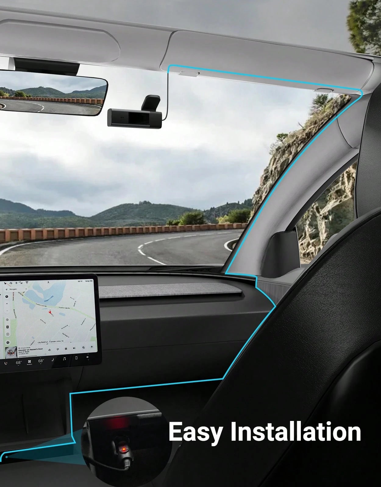 1080P 3-Channel Dash Cam- Front/Rear/Interior Recording, HDR, G-Sensor With Infrared Night Vision, Loop Recording, 24Hr Parking,Dashcam With Free 32GB SD Card