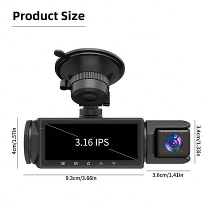 1080P Dash Cam With 3 Cameras Front And Built-In And Rear Infrared Night Vision 170° Wide-Angle Lens Built-In Audio 32GB Memory Card Wifi Connection To Smartphone Loop Recording G-Sensor 24H Parking M