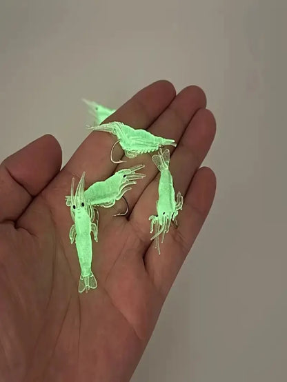 10pcs/20pcs Glow-In-The-Dark Shrimp Soft Plastic Lures With Hooks- Realistic Freshwater & Saltwater Fishing Bait, Ideal For Night Fishing To Catch Bass, Trout, Crappie, Redfish