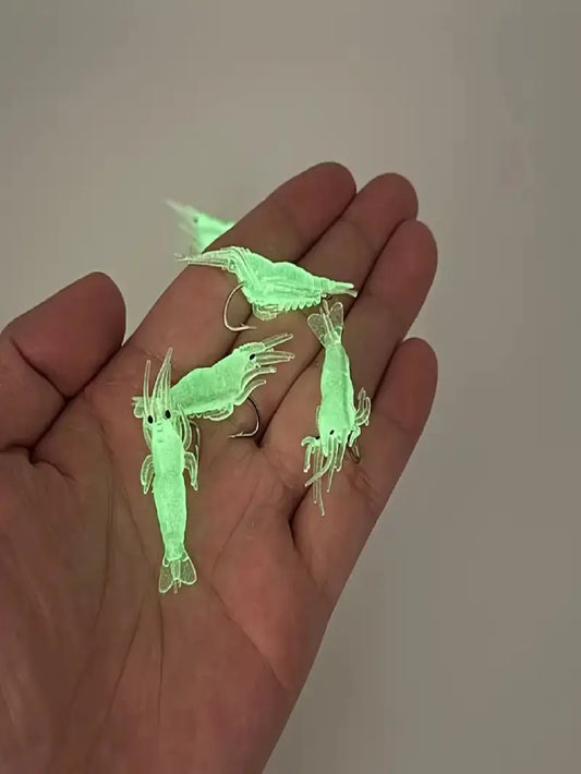 10pcs/20pcs Glow-In-The-Dark Shrimp Soft Plastic Lures With Hooks- Realistic Freshwater & Saltwater Fishing Bait, Ideal For Night Fishing To Catch Bass, Trout, Crappie, Redfish