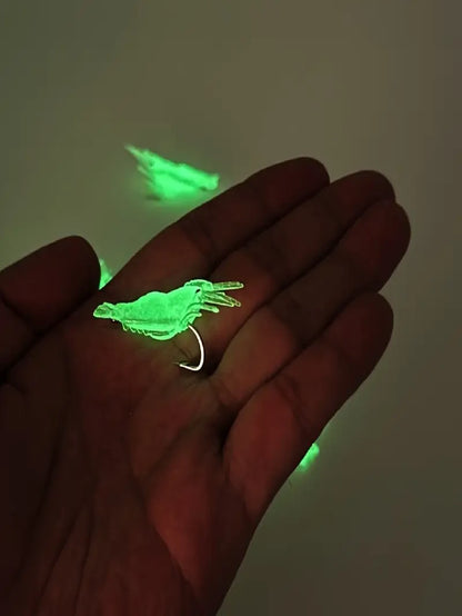10pcs/20pcs Glow-In-The-Dark Shrimp Soft Plastic Lures With Hooks- Realistic Freshwater & Saltwater Fishing Bait, Ideal For Night Fishing To Catch Bass, Trout, Crappie, Redfish