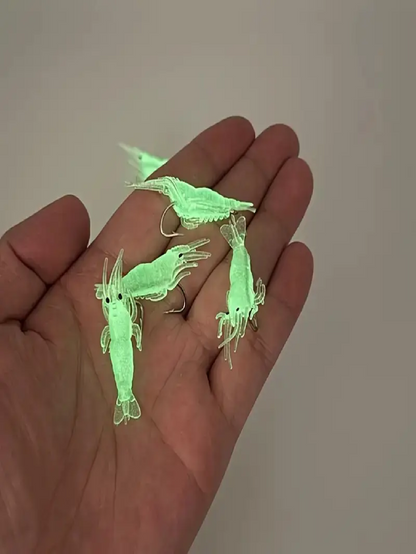 10pcs/20pcs Glow-In-The-Dark Shrimp Soft Plastic Lures With Hooks- Realistic Freshwater & Saltwater Fishing Bait, Ideal For Night Fishing To Catch Bass, Trout, Crappie, Redfish