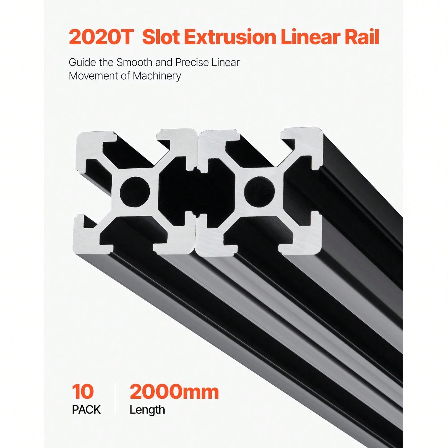 10PCS 78.7in (2000mm) T Slot 2020 Aluminum Extrusion Profile, European Standard Anodized Linear Rail, High-Strength Extruded Aluminum Rail For 3D Printer, CNC Machine DIY, Laser Engraving, Black