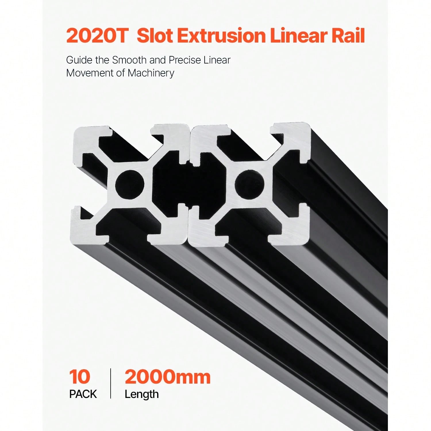 10PCS 78.7in (2000mm) T Slot 2020 Aluminum Extrusion Profile, European Standard Anodized Linear Rail, High-Strength Extruded Aluminum Rail For 3D Printer, CNC Machine DIY, Laser Engraving, Black