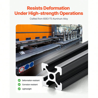 10PCS 78.7in (2000mm) T Slot 2020 Aluminum Extrusion Profile, European Standard Anodized Linear Rail, High-Strength Extruded Aluminum Rail For 3D Printer, CNC Machine DIY, Laser Engraving, Black