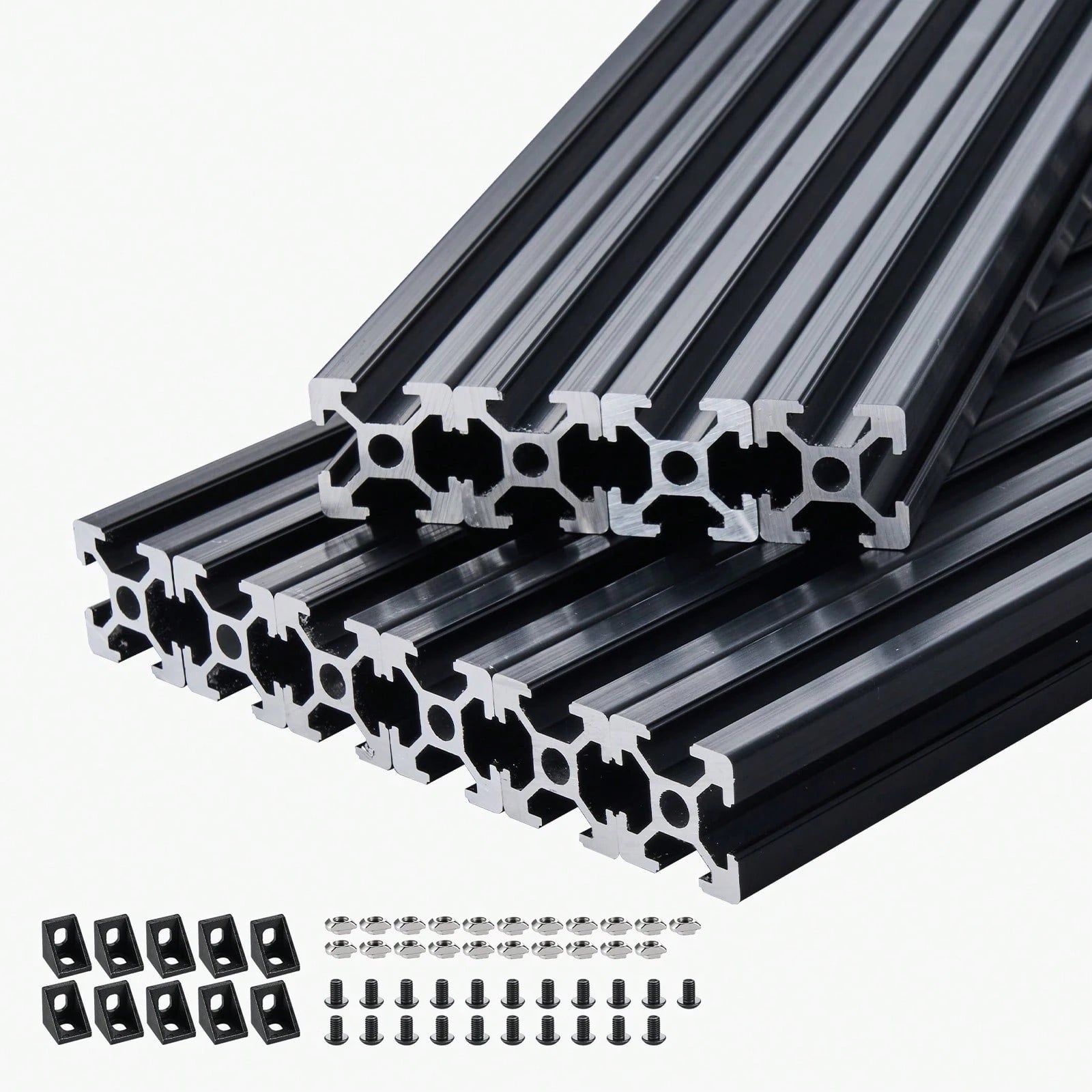10PCS 78.7in (2000mm) T Slot 2020 Aluminum Extrusion Profile, European Standard Anodized Linear Rail, High-Strength Extruded Aluminum Rail For 3D Printer, CNC Machine DIY, Laser Engraving, Black