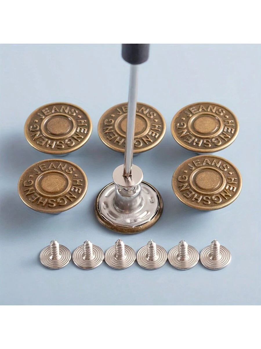 10pcs Adjustable Detachable Metal Jeans Buttons, No Sewing Required For Jeans, Pants, Clothing Accessories