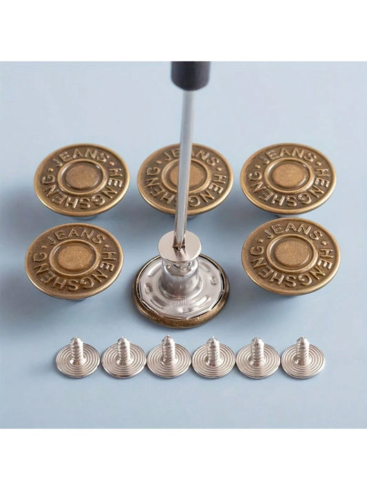 10pcs Adjustable Detachable Metal Jeans Buttons, No Sewing Required For Jeans, Pants, Clothing Accessories