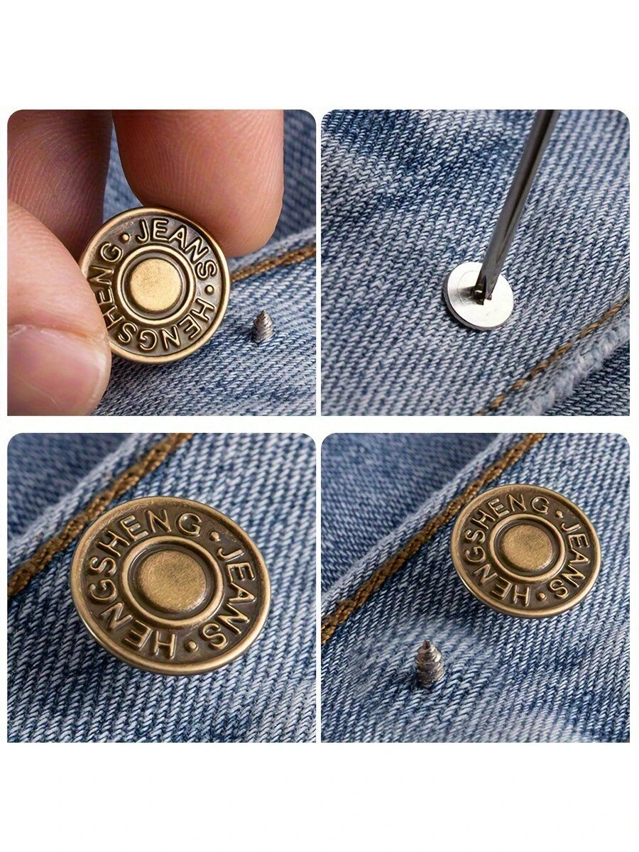 10pcs Adjustable Detachable Metal Jeans Buttons, No Sewing Required For Jeans, Pants, Clothing Accessories