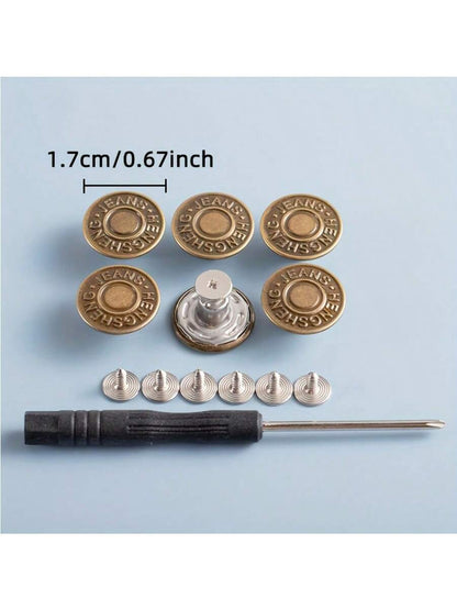 10pcs Adjustable Detachable Metal Jeans Buttons, No Sewing Required For Jeans, Pants, Clothing Accessories
