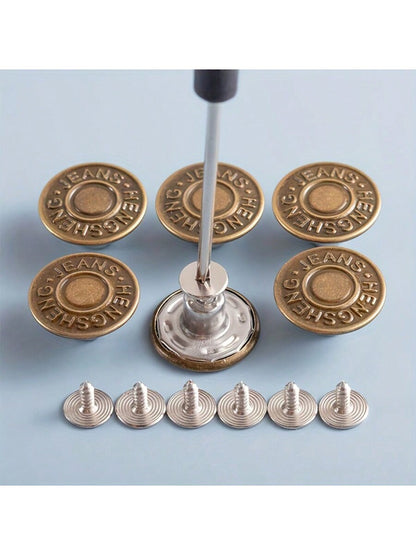 10pcs Adjustable Detachable Metal Jeans Buttons, No Sewing Required For Jeans, Pants, Clothing Accessories