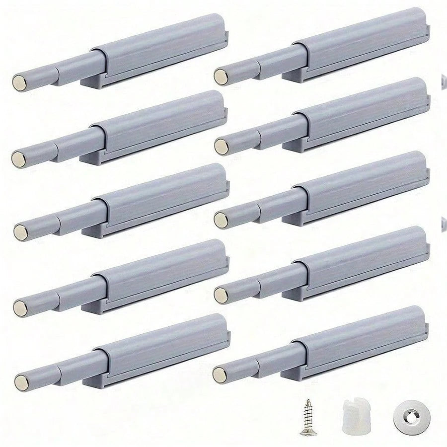 10pcs Easy Install Magnetic Push Button Door Locks- Touch Latch Cabinet & Drawer Locks, Polished Metal Surface, Suitable For Kitchen, Furniture And Wardrobe