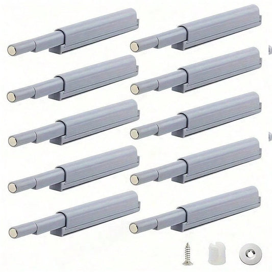 10pcs Easy Install Magnetic Push Button Door Locks- Touch Latch Cabinet & Drawer Locks, Polished Metal Surface, Suitable For Kitchen, Furniture And Wardrobe