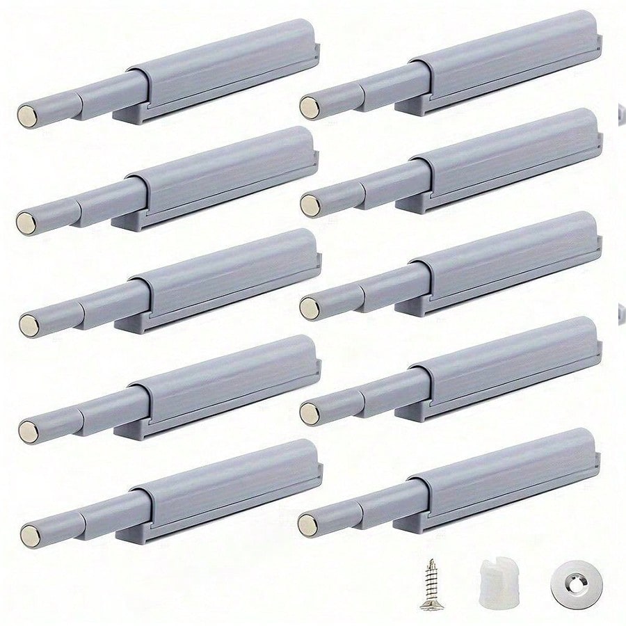 10pcs Easy Install Magnetic Push Button Door Locks- Touch Latch Cabinet & Drawer Locks, Polished Metal Surface, Suitable For Kitchen, Furniture And Wardrobe