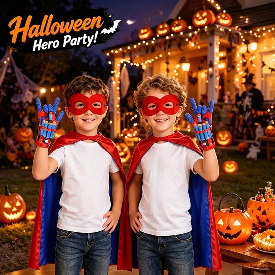 10pcs Foam Dart Blaster Set, Children's Superhero Roleplay Costume, Includes 10 Foam Darts, 2 Adjustable Straps, Blaster, Gloves, Mask And Reversible Cape, Ideal Superhero Costume For Boys, Great For