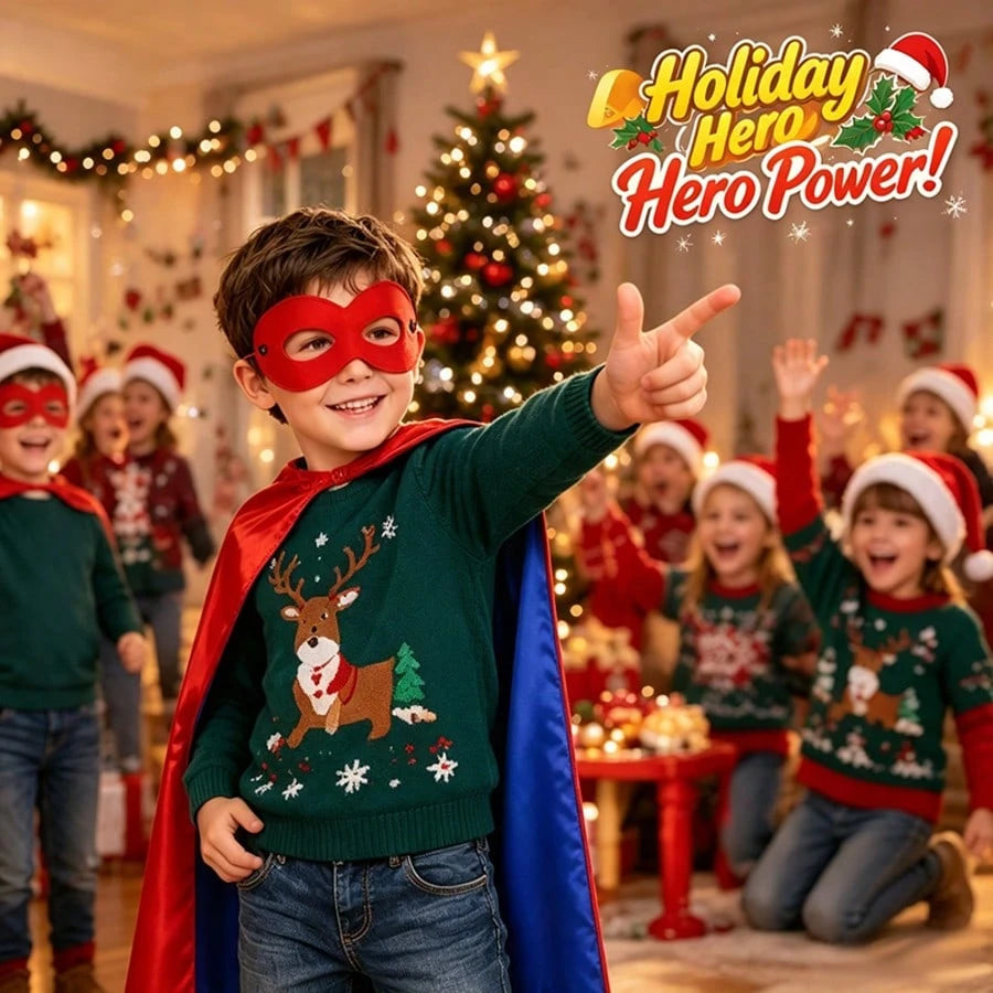 10pcs Foam Dart Blaster Set, Children's Superhero Roleplay Costume, Includes 10 Foam Darts, 2 Adjustable Straps, Blaster, Gloves, Mask And Reversible Cape, Ideal Superhero Costume For Boys, Great For