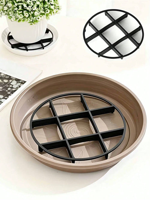 10pcs Grid Design Flower Pot Trays- Anti-Root Rot Trays, Flower Pot Brackets, Breathable Circular Drainage Racks, Flower Pot Raising Racks, Indoor And Outdoor Potted Plant Accessories, Plant Trays, E