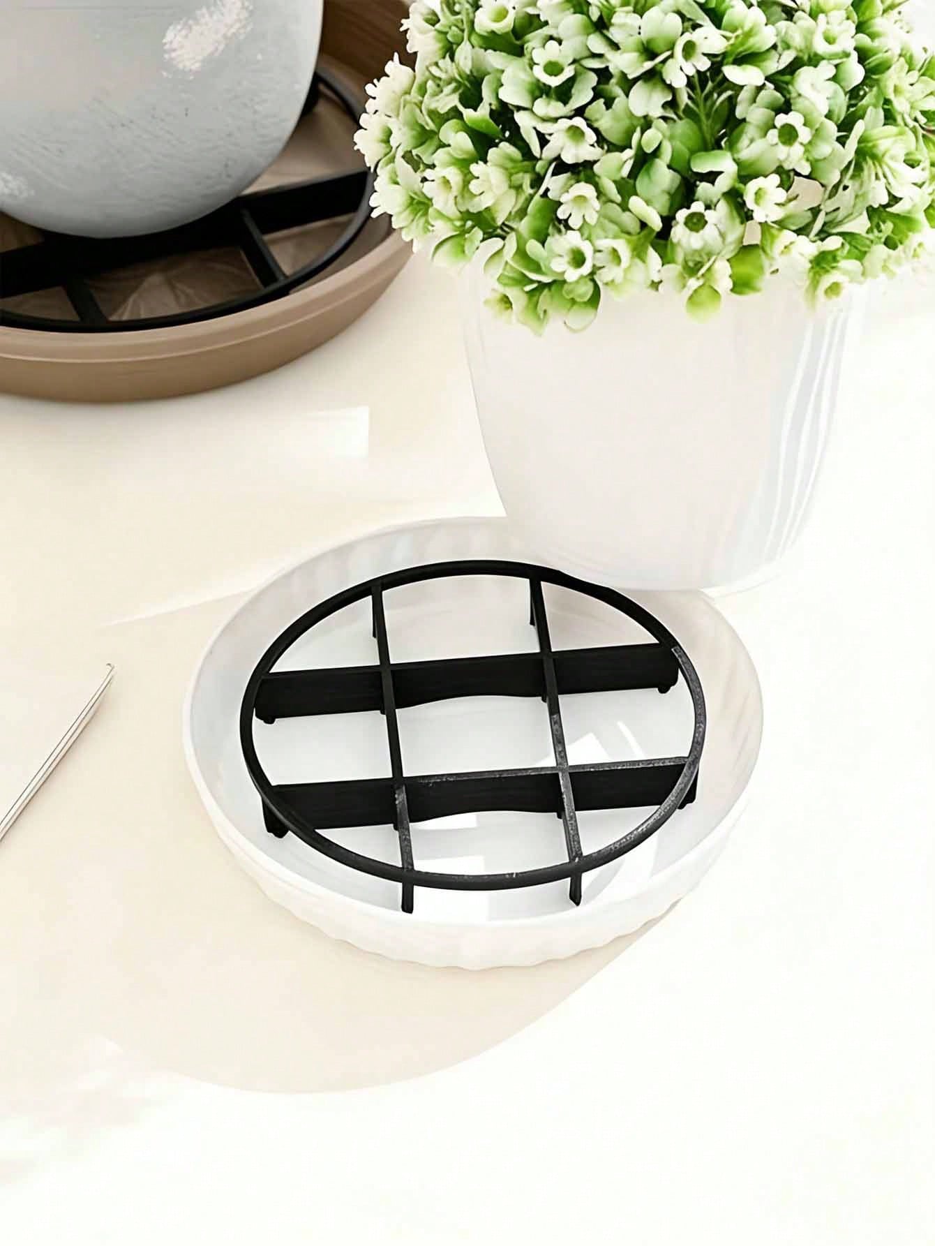 10pcs Grid Design Flower Pot Trays- Anti-Root Rot Trays, Flower Pot Brackets, Breathable Circular Drainage Racks, Flower Pot Raising Racks, Indoor And Outdoor Potted Plant Accessories, Plant Trays, E
