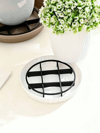 10pcs Grid Design Flower Pot Trays- Anti-Root Rot Trays, Flower Pot Brackets, Breathable Circular Drainage Racks, Flower Pot Raising Racks, Indoor And Outdoor Potted Plant Accessories, Plant Trays, E