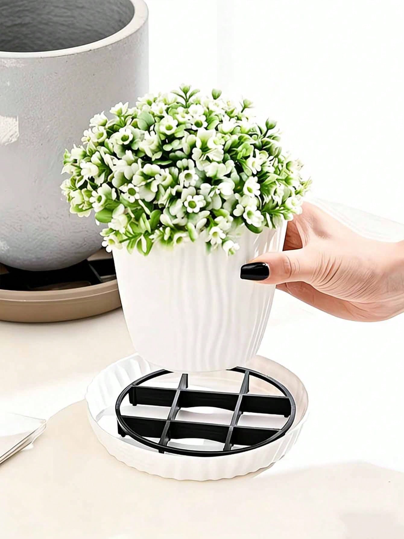 10pcs Grid Design Flower Pot Trays- Anti-Root Rot Trays, Flower Pot Brackets, Breathable Circular Drainage Racks, Flower Pot Raising Racks, Indoor And Outdoor Potted Plant Accessories, Plant Trays, E