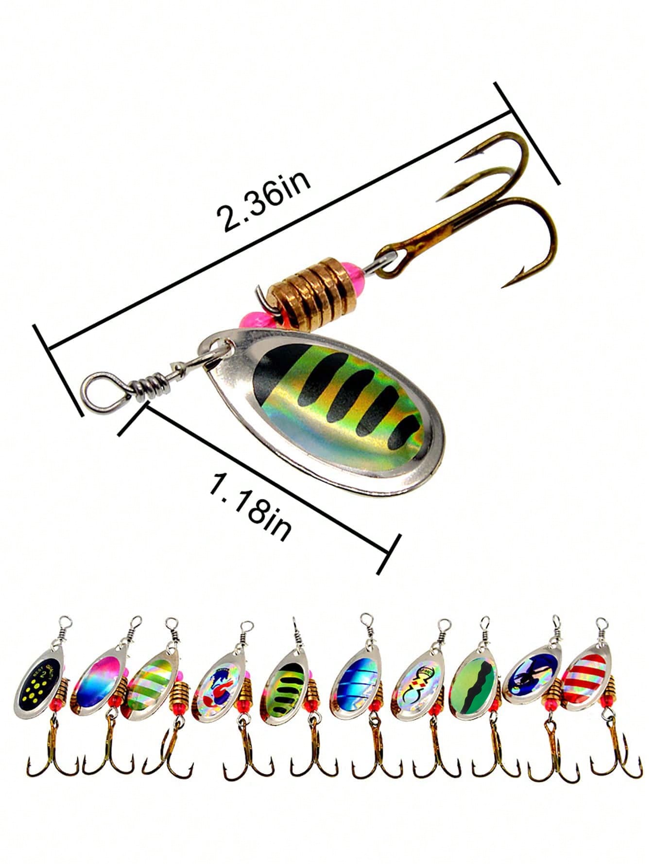 10pcs Metal Spoon Shaped Rotating Fishing Lure Set