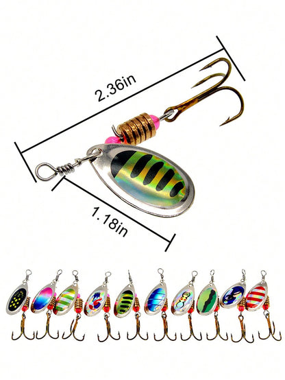 10pcs Metal Spoon Shaped Rotating Fishing Lure Set