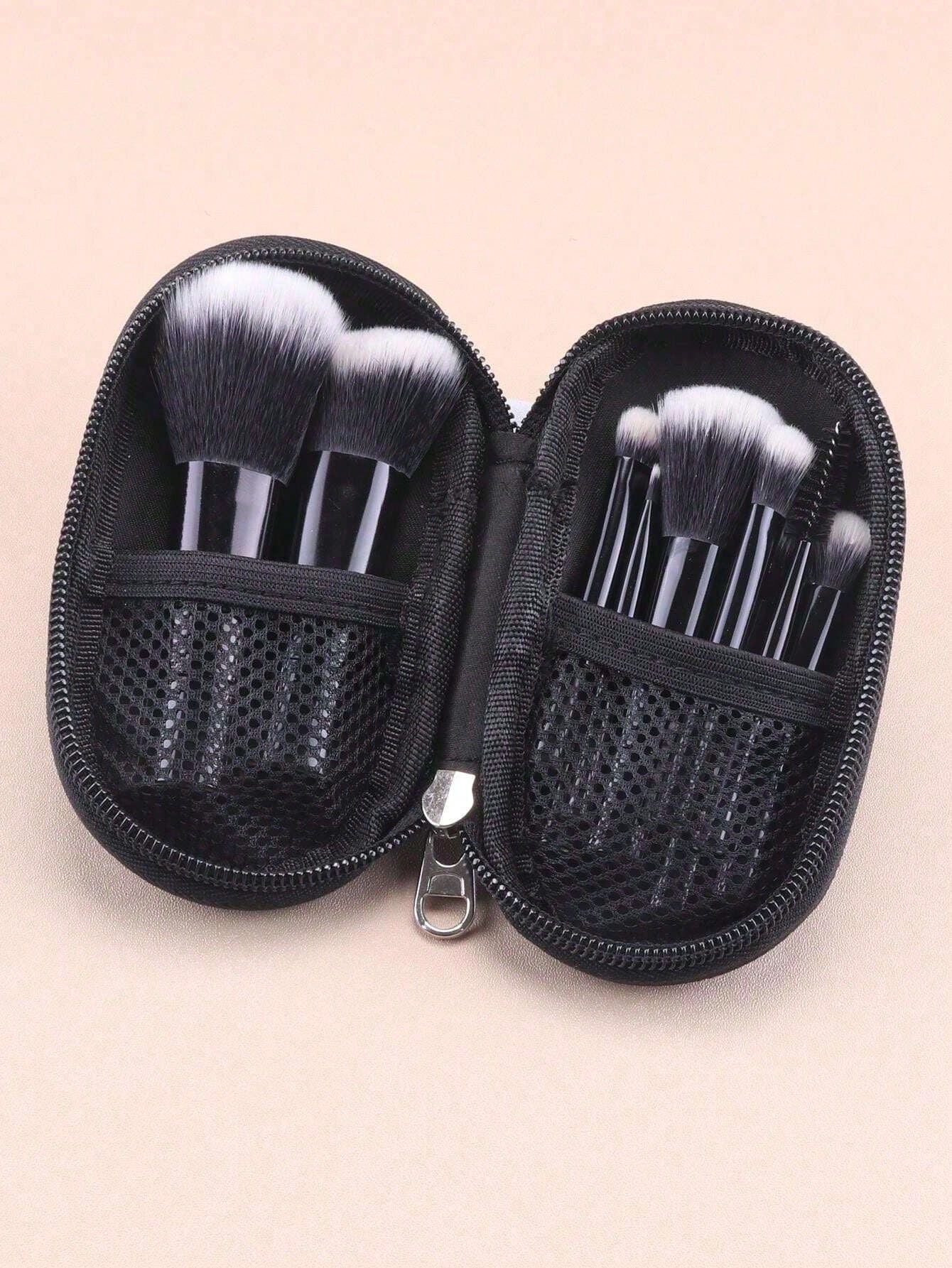 10pcs Mini Black Makeup Brushes Set, Crystal Handle Short Handle Portable Travel Makeup Brushes Inc. Powder, Contour, Blush, Highlighter, Eyeshadow, Eyebrow, Lip Brushes With Zipper Storage Pouch,Brus