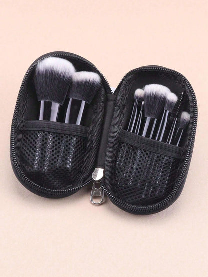 10pcs Mini Black Makeup Brushes Set, Crystal Handle Short Handle Portable Travel Makeup Brushes Inc. Powder, Contour, Blush, Highlighter, Eyeshadow, Eyebrow, Lip Brushes With Zipper Storage Pouch,Brus