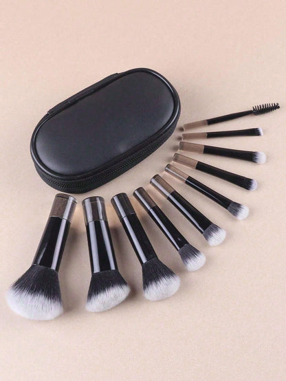 10pcs Mini Black Makeup Brushes Set, Crystal Handle Short Handle Portable Travel Makeup Brushes Inc. Powder, Contour, Blush, Highlighter, Eyeshadow, Eyebrow, Lip Brushes With Zipper Storage Pouch,Brus