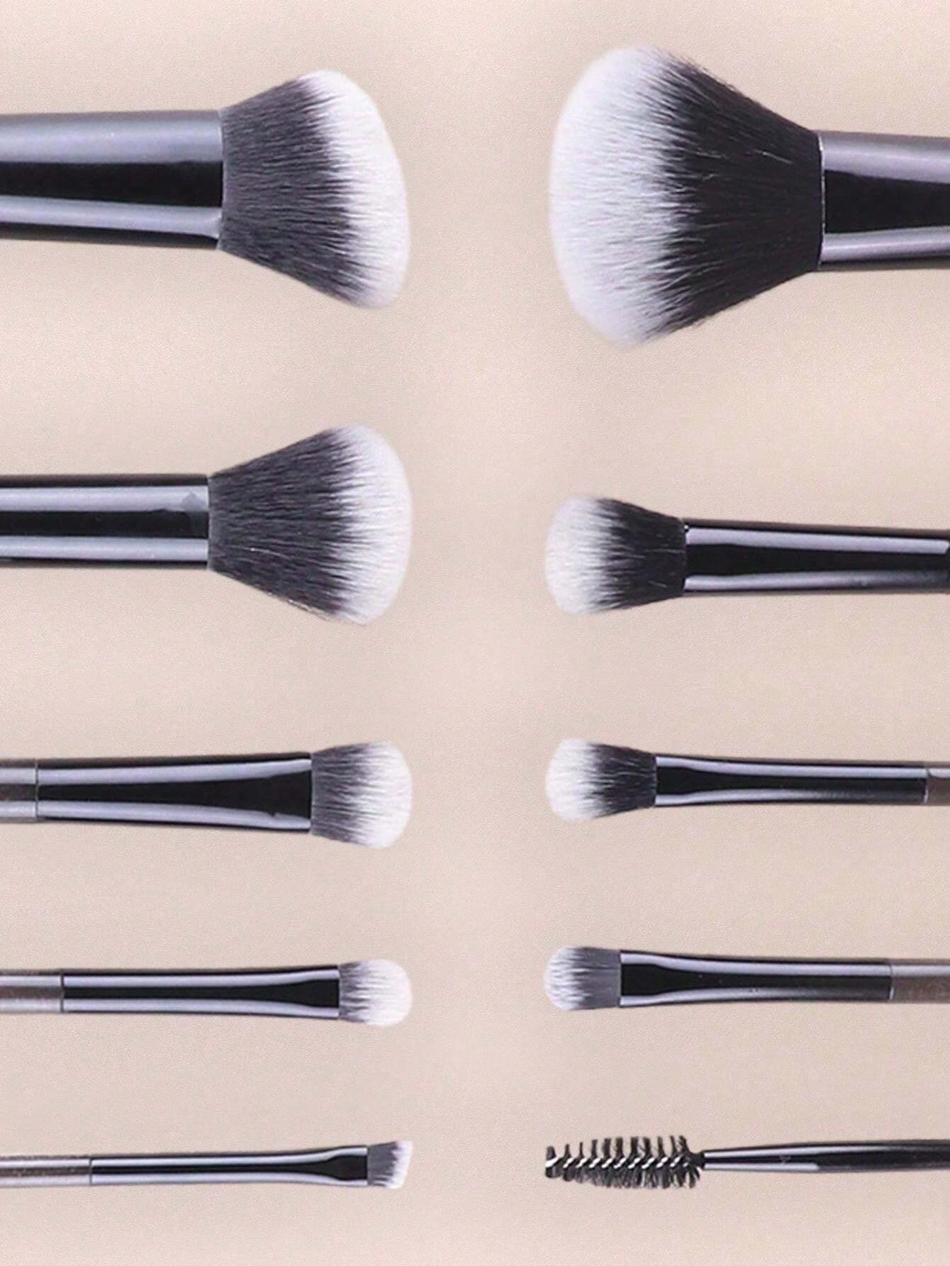 10pcs Mini Black Makeup Brushes Set, Crystal Handle Short Handle Portable Travel Makeup Brushes Inc. Powder, Contour, Blush, Highlighter, Eyeshadow, Eyebrow, Lip Brushes With Zipper Storage Pouch,Brus