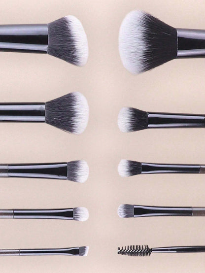 10pcs Mini Black Makeup Brushes Set, Crystal Handle Short Handle Portable Travel Makeup Brushes Inc. Powder, Contour, Blush, Highlighter, Eyeshadow, Eyebrow, Lip Brushes With Zipper Storage Pouch,Brus