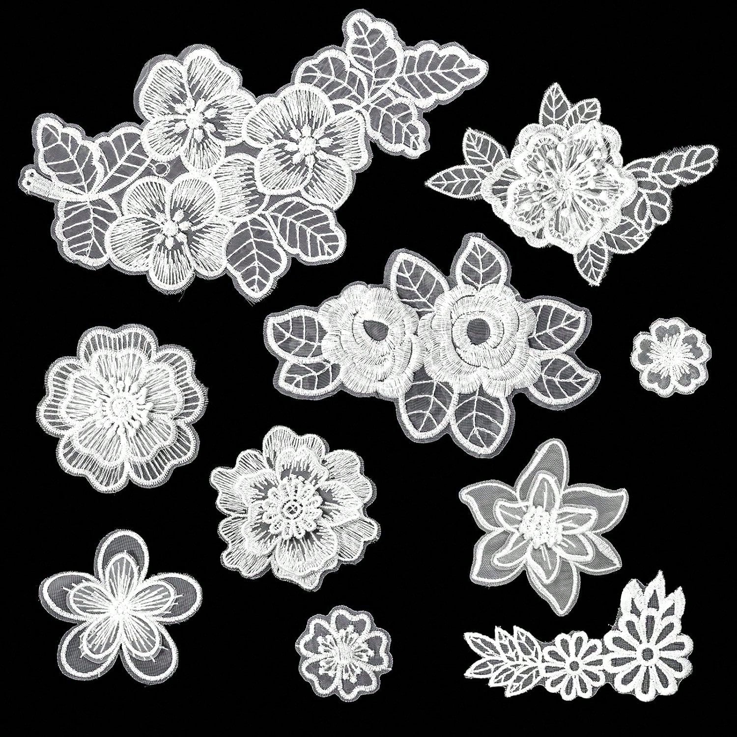 10pcs/Pack Mixed Beige & White Organza Lace Floral Applique Patches For Wedding Dress & Gown Decoration