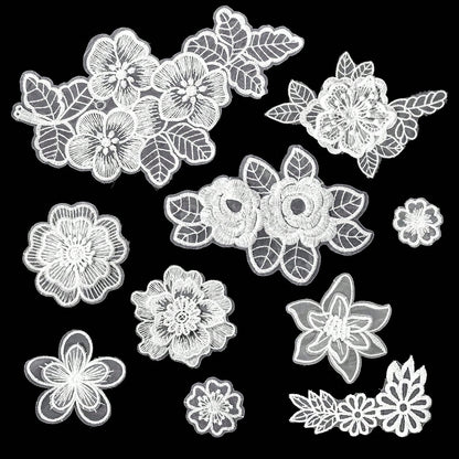 10pcs/Pack Mixed Beige & White Organza Lace Floral Applique Patches For Wedding Dress & Gown Decoration