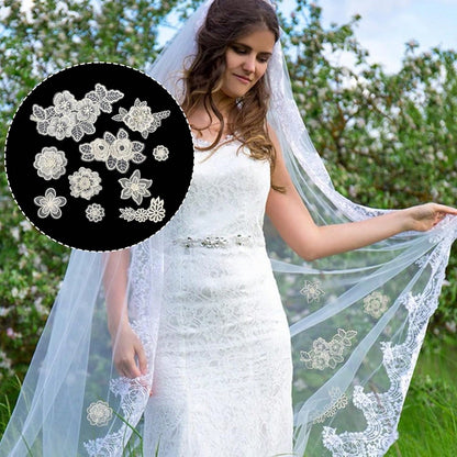 10pcs/Pack Mixed Beige & White Organza Lace Floral Applique Patches For Wedding Dress & Gown Decoration
