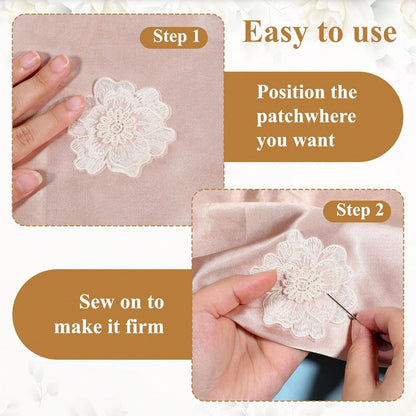 10pcs/Pack Mixed Beige & White Organza Lace Floral Applique Patches For Wedding Dress & Gown Decoration
