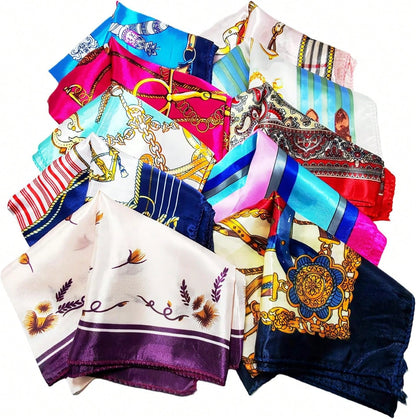 10Pcs Satin Head Scarves For Women 19.7" Square Silk Like Hair Scarf Soft Satin Hair Wrap & Bandana For Sleeping Styling Daily Headwear, Random Colors