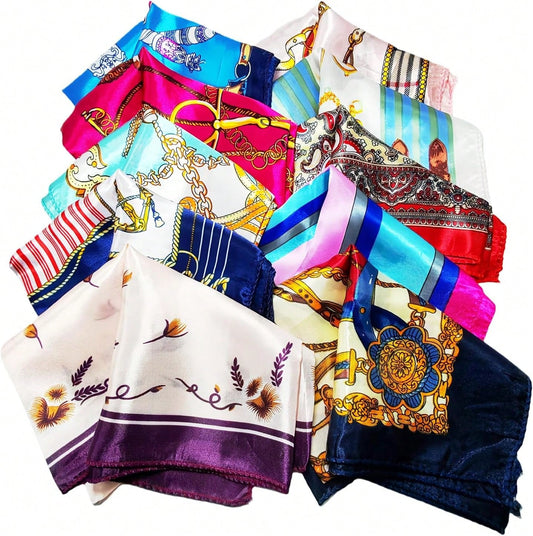 10Pcs Satin Head Scarves For Women 19.7" Square Silk Like Hair Scarf Soft Satin Hair Wrap & Bandana For Sleeping Styling Daily Headwear, Random Colors