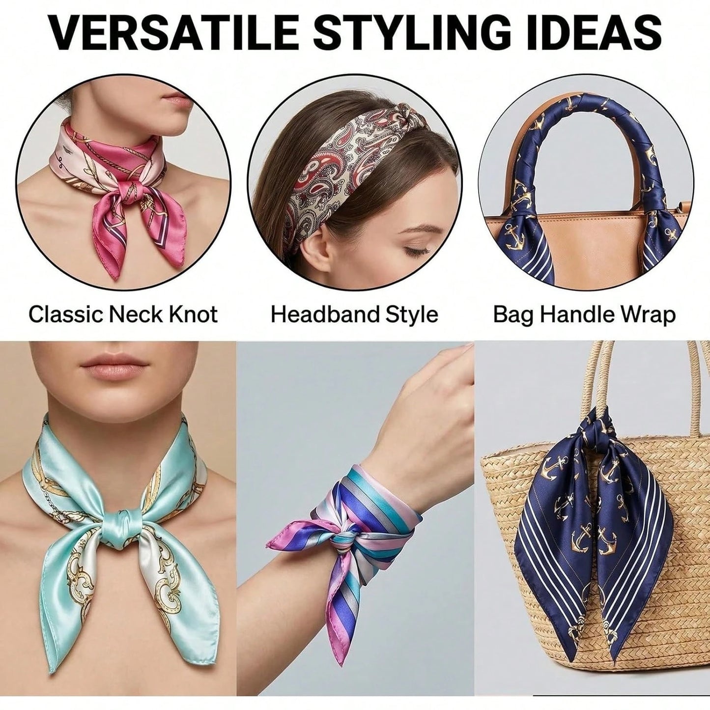 10Pcs Satin Head Scarves For Women 19.7" Square Silk Like Hair Scarf Soft Satin Hair Wrap & Bandana For Sleeping Styling Daily Headwear, Random Colors