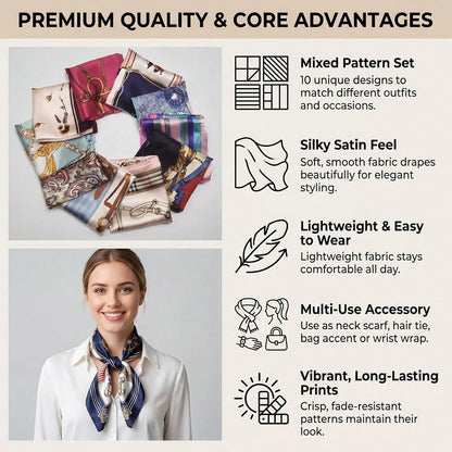10Pcs Satin Head Scarves For Women 19.7" Square Silk Like Hair Scarf Soft Satin Hair Wrap & Bandana For Sleeping Styling Daily Headwear, Random Colors