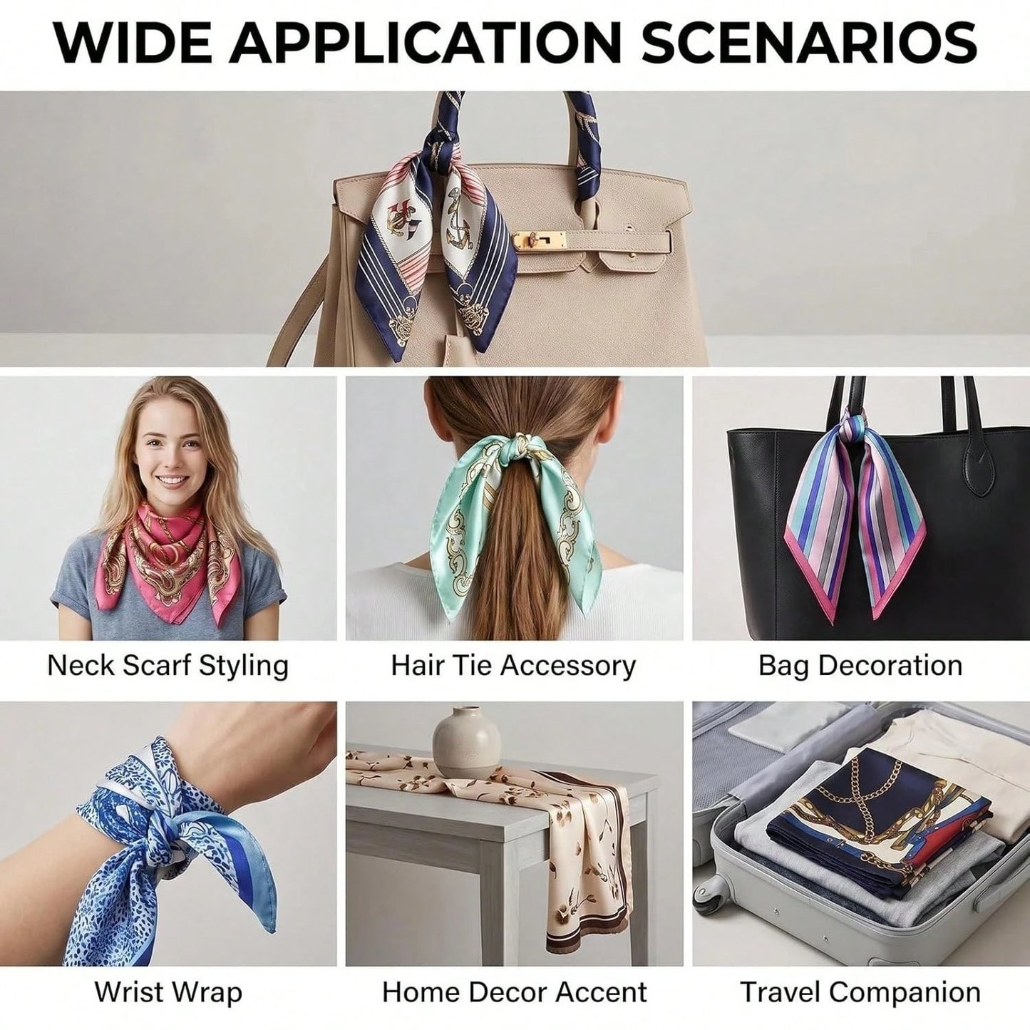 10Pcs Satin Head Scarves For Women 19.7" Square Silk Like Hair Scarf Soft Satin Hair Wrap & Bandana For Sleeping Styling Daily Headwear, Random Colors