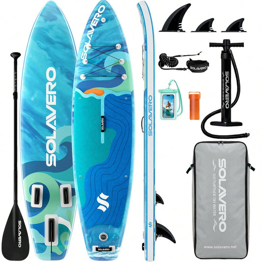 11' Inflatable Paddle Board With SUP Accessories, 3 Removable Fins & 3-Piece Adjustable Single Paddle| Non-Slip Adult Paddle Board In Various Designs For All Water Activities
