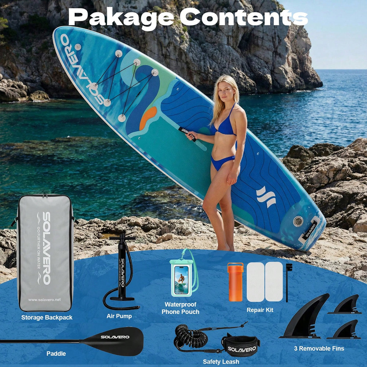 11' Inflatable Paddle Board With SUP Accessories, 3 Removable Fins & 3-Piece Adjustable Single Paddle| Non-Slip Adult Paddle Board In Various Designs For All Water Activities